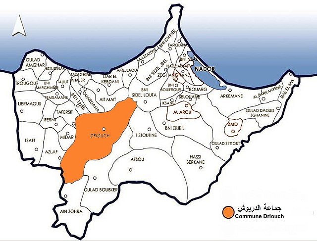 Gemeinde und Stadt Driouch innerhalb der im Jahr 2009 aufgeteilten Provinz Nador