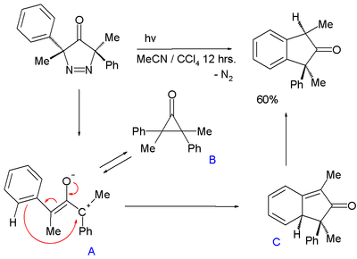 2,3-dimetil-2,3-difenilciklopropanon köztitermék fotolízisben