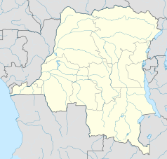 Mapa konturowa Demokratycznej Republiki Konga, blisko centrum na lewo znajduje się punkt z opisem „Kikwit”