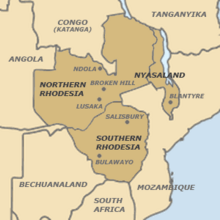 Карта Родезии и Ньясаленда