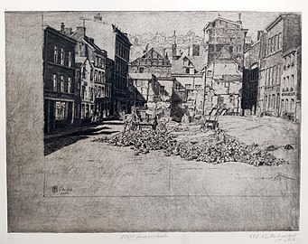 Vieilles maisons, 3 septembre 1928 (Eau-forte ; Inv. Kunel nº 492 ; 39,5 x 29,5 cm ; 1er état), Collection privée