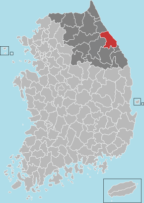 Localização de Gangneung na Coreia do Sul