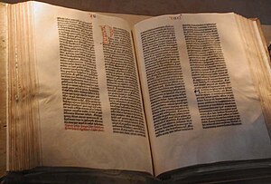 This Gutenberg Bible is displayed by the Unite...