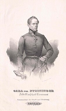 Polní podmaršál Karl von Steininger jako velitel v Benátkách (litografie, 1836)