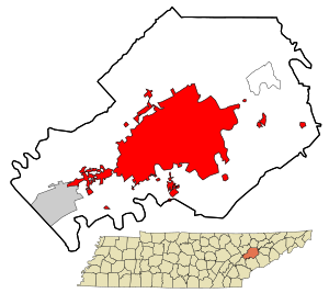 Location in Knox County and the state of تنسی ایالتی.