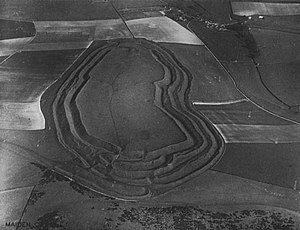 Fotografia aérea do Castelo Maiden em Dorset.