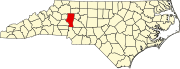 Harta statului North Carolina indicând comitatul Iredell