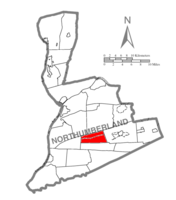 Map of Northumberland County, Pennsylvania highlighting Zerbe Township
