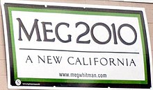 Whitman's campaign sign for Governor of California Meg Whitman 2010 Sign.jpg