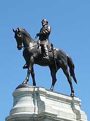 Photograph of the statue of Robert E. Lee in Monument Ave., Richmond, Virginia
