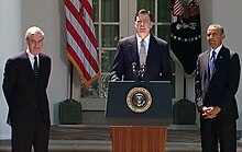 James Comey speaks at the White House following his nomination by President Barack Obama to be the next director of the FBI, June 21, 2013. Mueller comey obama september 2013.jpg