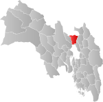 Mapa do condado de Oppland com Lunner em destaque.