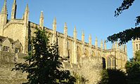 The Chapel and old city wall from the College's Holywell Quad