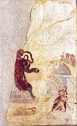 Römisches Wandbild in der Casa di Laocoonte (bis 50 n. Chr.) mit der Darstellung von Laokoons Tod.