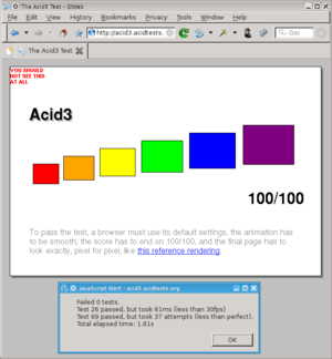 Screenshot z QtWeb v3.8, který prošel testem Acid3