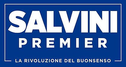 Logo "Salvini Premier" evit dilennadegoù 2018, diwar skouer hini Donald Trump.