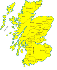 Карта Шотландии, где на севере находилось графство Росс, ок. 1230 год