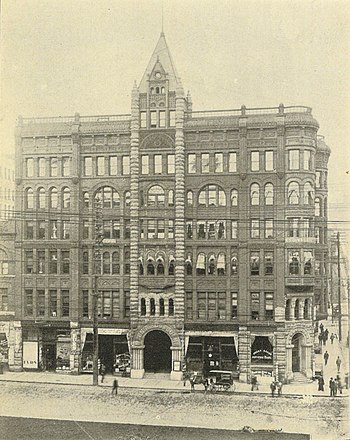 Yesler's post-fire Pioneer Building, depicted ...