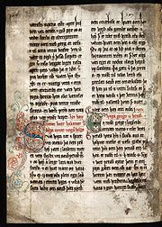 Halaman buku dari era pra-Gutenberg, sekitar tahun 1310