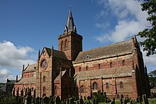 St Magnus Cathedral in Kirkwall, Orkney, constructed of locally quarried sandstone St Magnus Cathedral Kirkwall.jpg