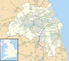 Mapa konturowa Tyne and Wear, blisko centrum na lewo znajduje się punkt z opisem „Swalwell”