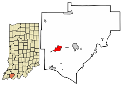 Location of Chandler in Warrick County, Indiana.