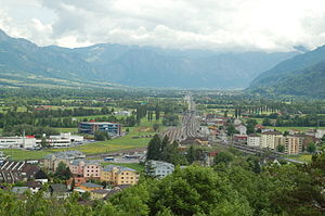 The station and the surrounding city and countryside