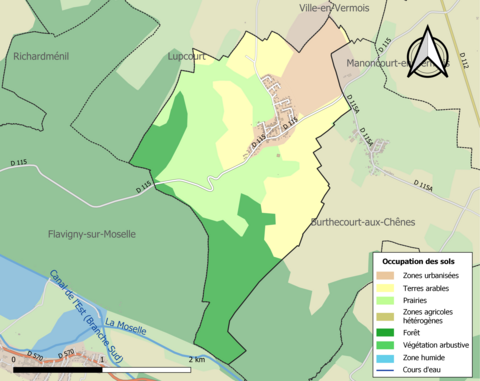 Carte en couleurs présentant l'occupation des sols.