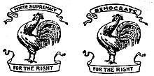 In many states, the logo of the Democratic Party was a rooster, for instance, in Alabama: Logo of the Alabama Democratic Party, 1904-1966 (left) and 1966-1996 (right) Alabama Democrats logo 1904-1996.jpg