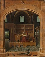 安托內羅·達·梅西那的《在書房的聖熱羅尼莫（英语：Saint Jerome in His Study (Antonello da Messina)）》，45.7 × 36.2cm，約作於1475年，自1894年起收藏[25]