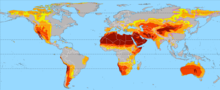Mapa de les àrees terrestres amb clima de tipus àrid