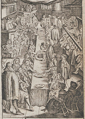 This image from the frontispiece of a book on the subject depicts a Dutch Reformed service of the Lord's Supper. Avontmael des Heeren cropped.jpg