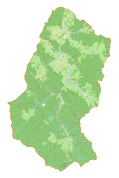 Mapa konturowa gminy Baligród, w centrum znajduje się punkt z opisem „Bystre”