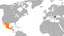 Карта с указанием местоположения Болгарии и Мексики