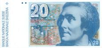 오라스 베네딕트 드 소쉬르의 초상화가 그려진 스위스의 20프랑 지폐