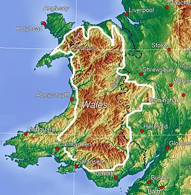 Carte de l'extension des monts Cambriens selon la définition large.