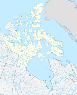 Map of Nunavut with a dot at the location of the Gulf of Boothia