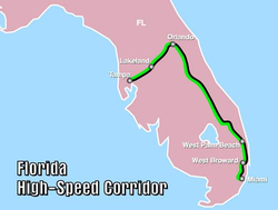 A Florida High Speed Rail útvonala