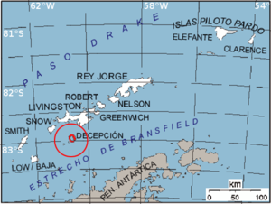 Розташування Десепшена в районі Південних Шетландських островів.