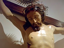 Detail of Crucifixion of Jesus Christ, Spanish, wood and polychrome, 1793 Detalle crucificado Lujan Perez, 1793.jpg