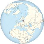 Mapa zobrazující Estonsko v pravopisné projekci