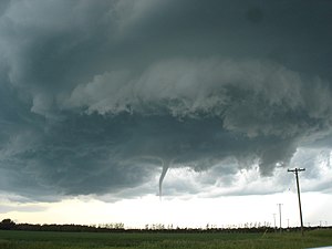 Funnel cloud, viewed from the southeast, that ...