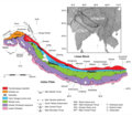 Geologische Karte des Himalayas mit dem Hohen Himalaya, violett markiert