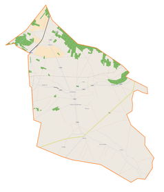 Mapa konturowa gminy Godzianów, na dole nieco na prawo znajduje się punkt z opisem „Brzostowy”