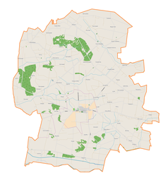 Mapa konturowa gminy Grabów, u góry nieco na lewo znajduje się punkt z opisem „Kępina”
