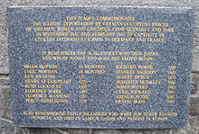 This plaque in Saint Peter Port commemorates 1,003 illegally deported people from Guernsey, and in particular, 16 individual deportees who died in captivity and others who died in prisons and labour camps Guernsey July 2010 Plaque 53.jpg