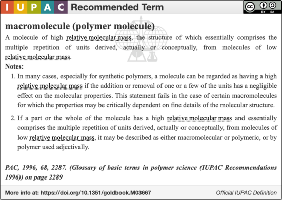 IUPAC definition for a macromolecule (polymer molecule) IUPAC definition for a macromolecule (polymer molecule).png