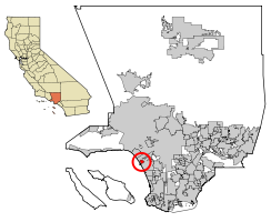 Location of Marina del Rey in Los Angeles County, California and of Los Angeles County, California within California.