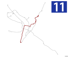 Mapa przebiegu linii kolejowej 11