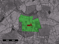 The town centre (red) and the statistical district (light green) of Hazerswoude-Dorp in the former municipality of Rijnwoude.